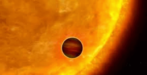 Artist conception of exoplanet transiting the face of distant star