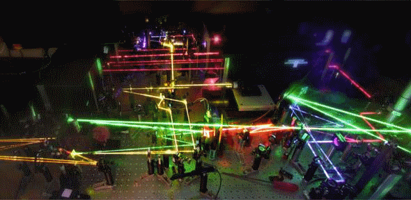 The laser set-up in the lab that led to the research results