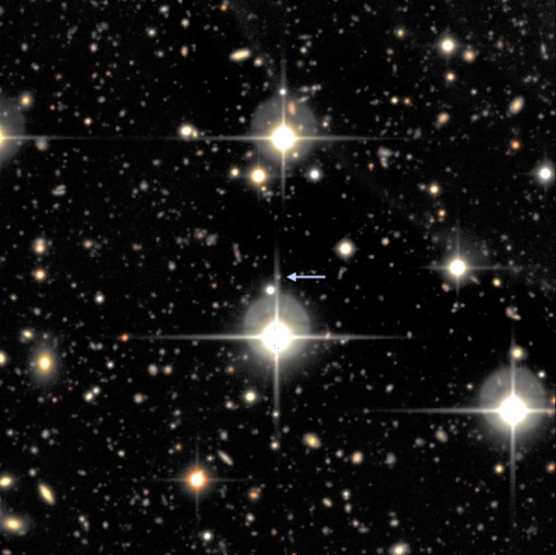 A small portion of one of the fields from the Supernova Legacy Survey showing SNLS-06D4eu and its host galaxy
