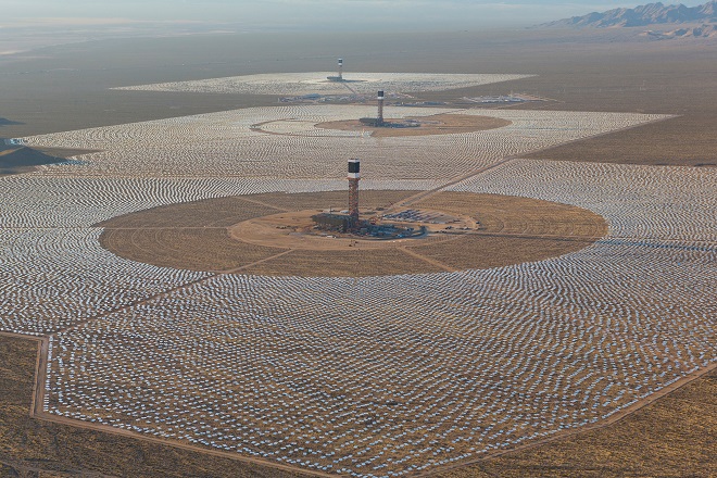 An aerial view of the Ivanpah Solar Electric Generating System