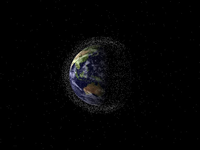 Artist impression of space junk around Earth