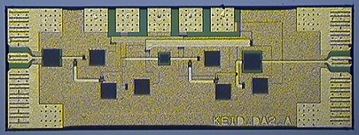 Microphotograph of two stage-235 GHz amplifier Microwave Monolithic Integrated Circuit MMIC