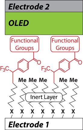 A single layer of organic molecules connects the positive and negative electrodes in a molecular-junction OLED