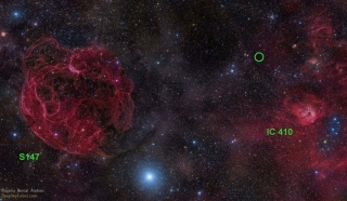 Optical sky image of the area in the constellation Auriga where the fast radio burst FRB 121102 has been detected