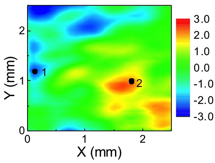 An amplitude map of terahertz radiation emitted from graphene-coated indium phosphide