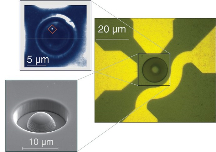 These images show the diamond sample with a hemispherical lens