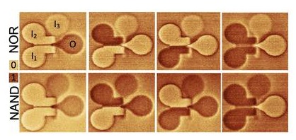 Magnetic force microscopy images of a 3D majority logic gate