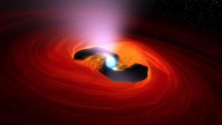 This illustration depicts a pulsar pulling in material from a companion