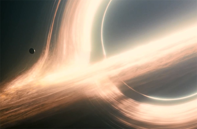 A black hole as depicted in the movie Interstellar