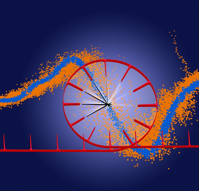 Artistic illustration of the precise clock signal for facility-wide synchronisation