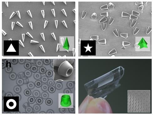 Polymers with various shapes and sizes produced with the new photolithographic technology