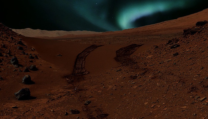Blue aurorae on Mars