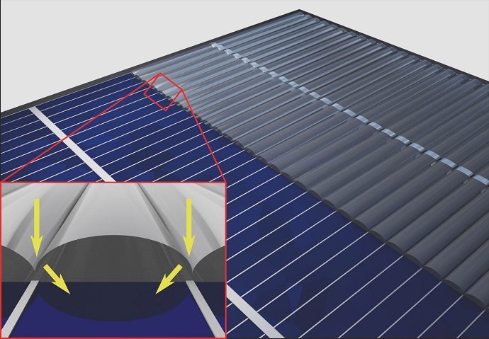 A special invisibility cloak guides sunlight past the contacts for current removal to the active surface area of the solar cell