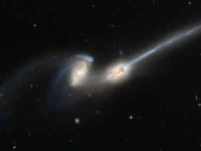 Merging galaxies caught in the act by the Hubble Space Telescope