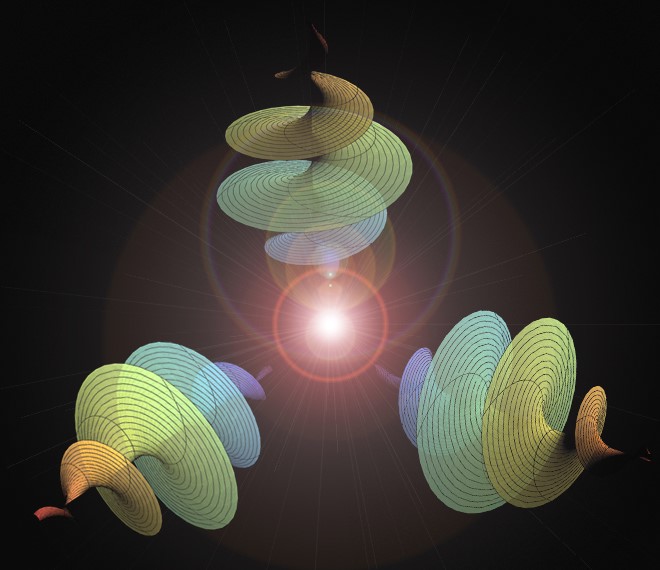 Artist's depiction of the twisted-photon entangled state created in the Vienna experiment