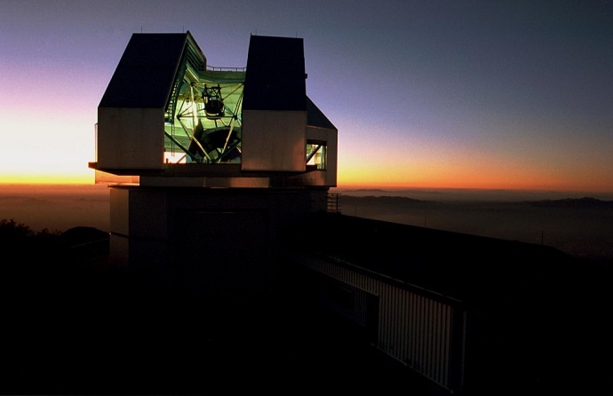 The WIYN telescope building at sunset
