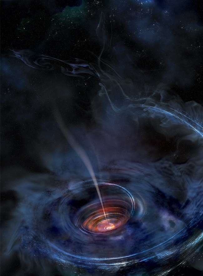 A thick accretion disk has formed from a star that wandered too close and has been ripped apart and pulled toward a previously dormant supermassive black hole