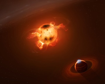 Artist's impression of a young giant planet in the immediate vicinity of a star in formation.