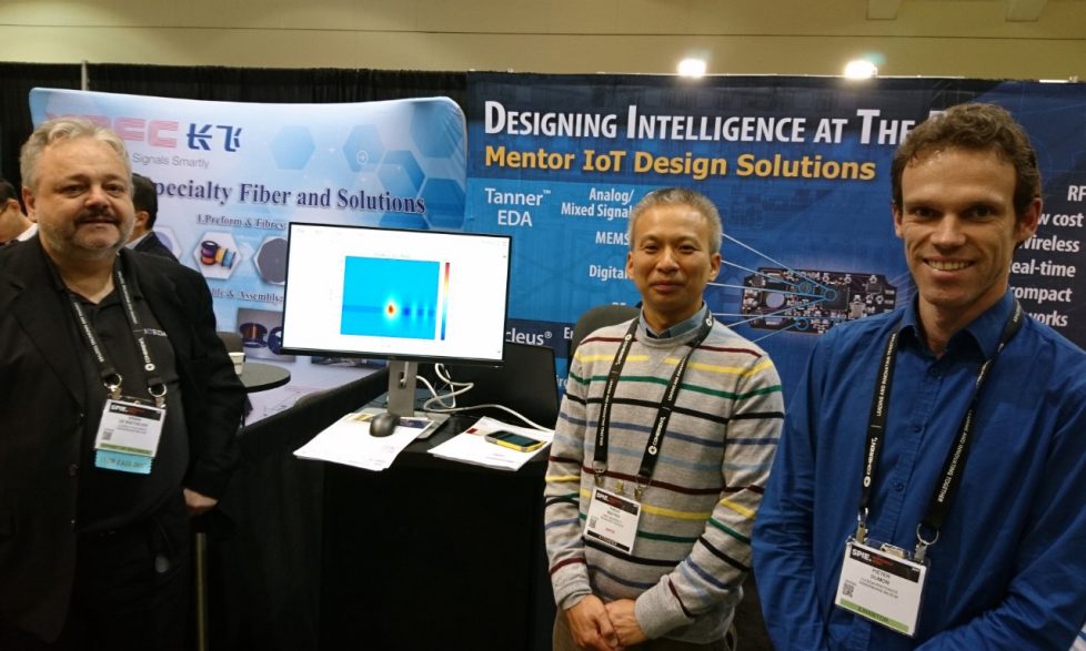 Senior Lecturer Dr Thach Nguyen (centre) with the Luceda team at the Photonics West conference in San Francisco where REME was launched