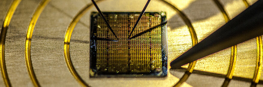 A close of a gold microchip