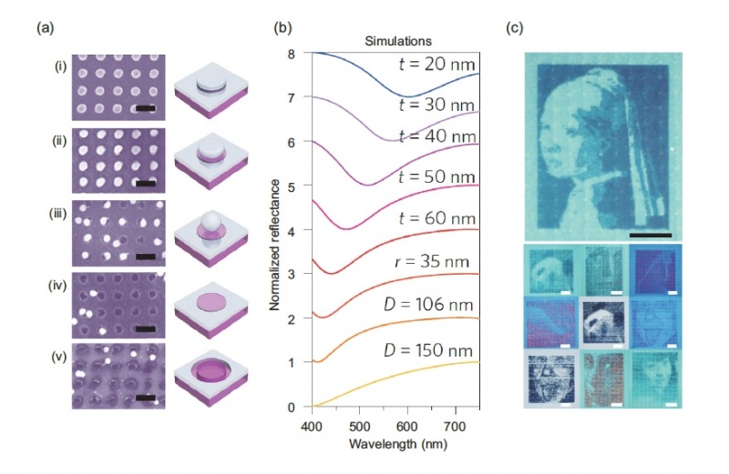 A surface colored by irreversible adjustment of single nanoparticles' optical properties