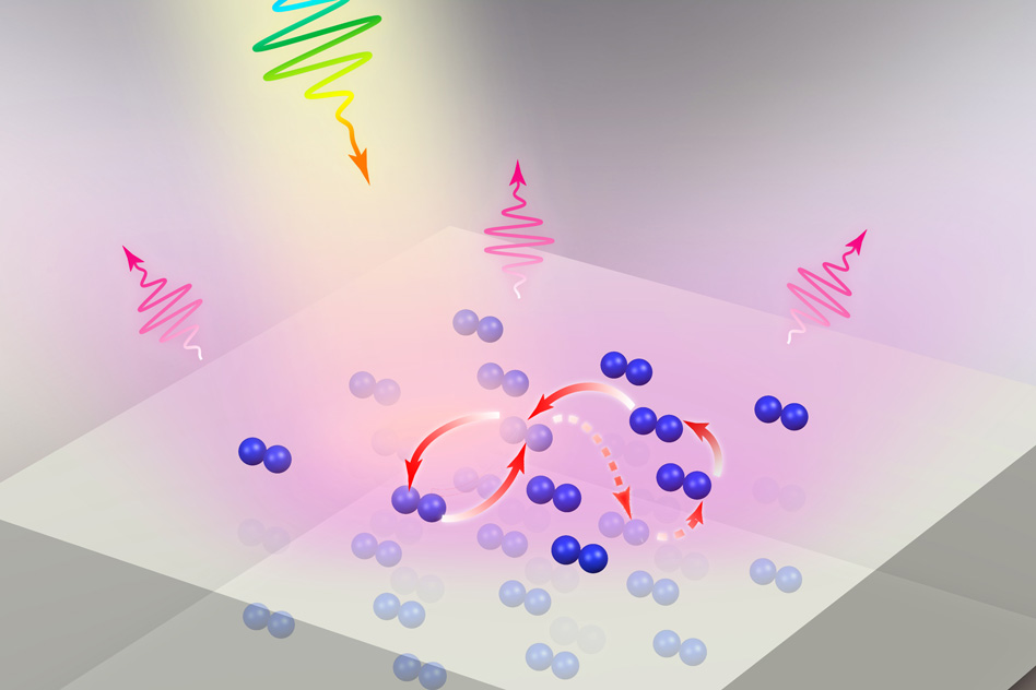 In this image, light strikes a molecular lattice deposited on a metal substrate