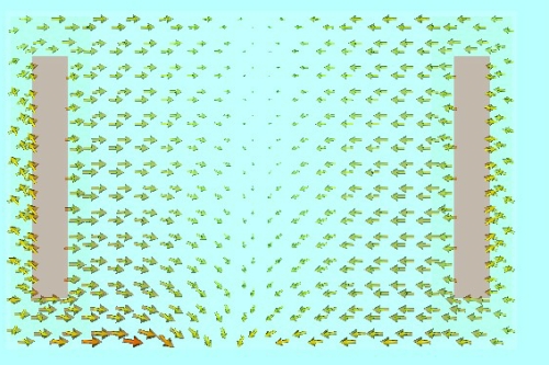 Simulated surface currents on a slotted microstrip patch with illumination of a silicon superstrate