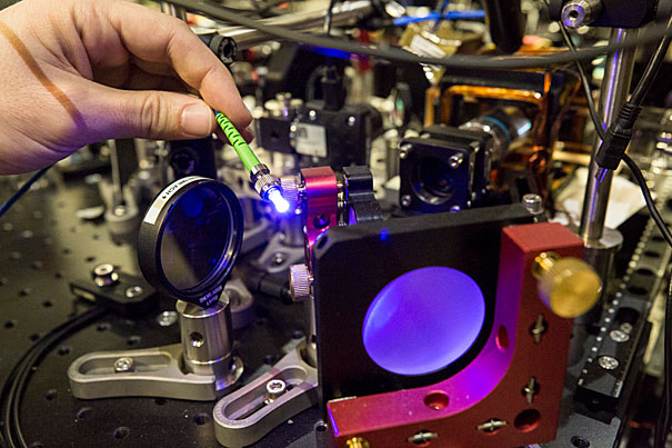 A close up of a laser used in the quantum simulator to trap atoms for manipulation.
