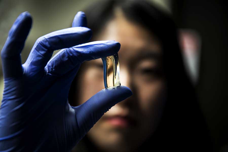 Cha holds a gel made up of chiromagnetic nanoparticles that are a conduit for modulating light
