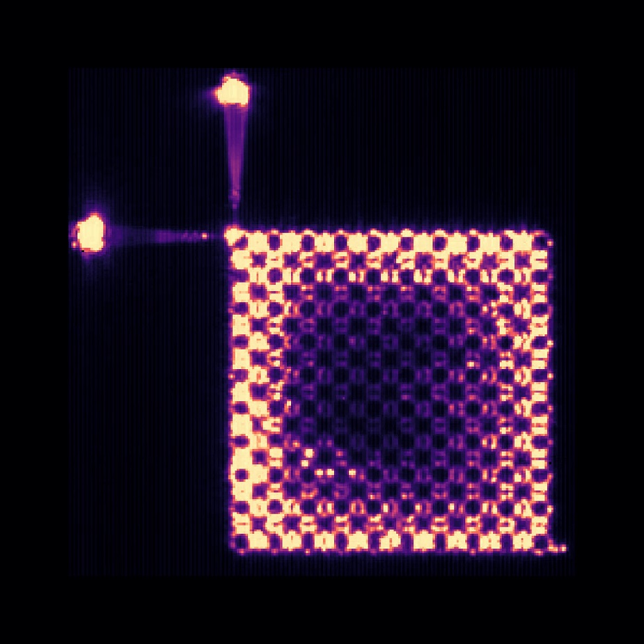 Top view photograph of the intensity lasing pattern of the topological insulator laser.