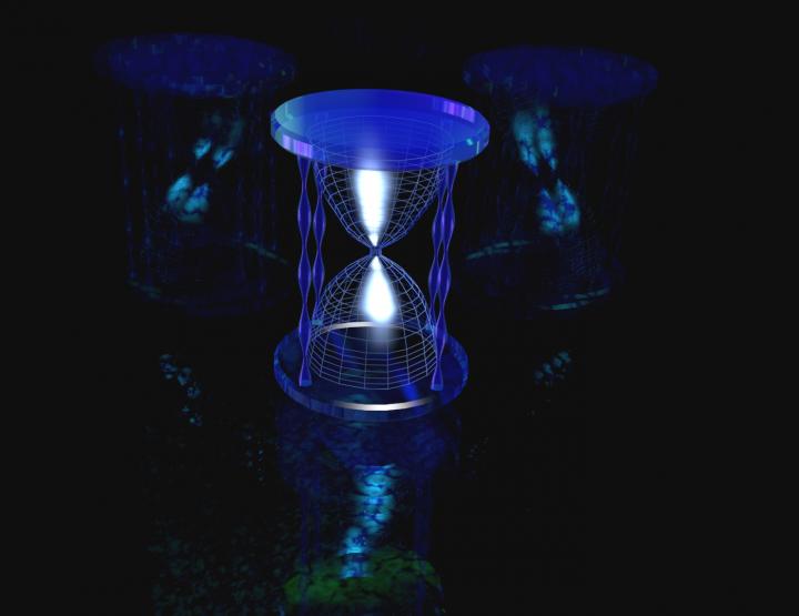 This is an artist's render of a quantum timekeeper, in which time is tracked through superposition states.