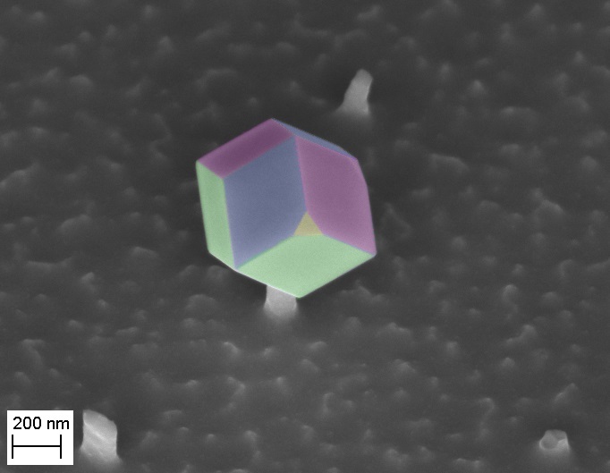 The GaAs nanocrystal has been deposited on top of a silicon germanium needle, as shown by this SEM-image