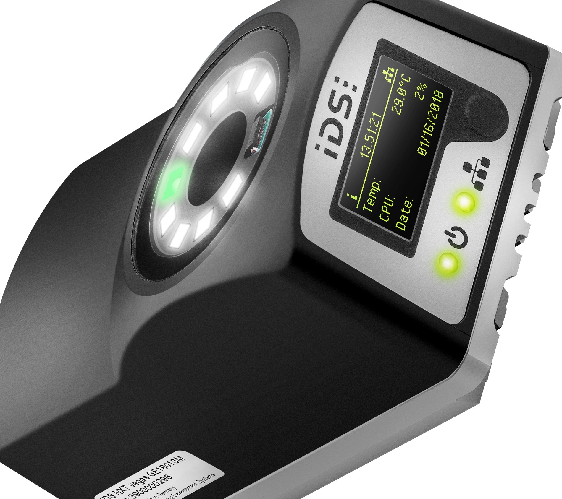 New member of the Vision App-based industrial cameras product family: IDS NXT vegas with 1.3 MP colour sensor can be recognised by the white LED ring.