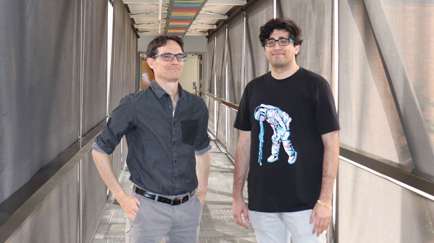In a May 6 paper in Physical Review Letters, USU physicists Oscar Varela, left, associate professor, and Abhay Katyal, doctoral student, provide a framework to describe fundamental physics principles in the dual, but often conflicting, realms of quantum mechanics and general relativity