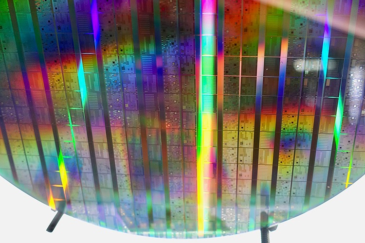 Close up of an Intel computing wafer