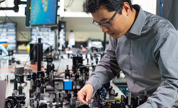 Xingjie Ni, assistant professor of electrical engineering, developed a new technology to break the reciprocity of light propagation with a method of high-speed temporal modulation
