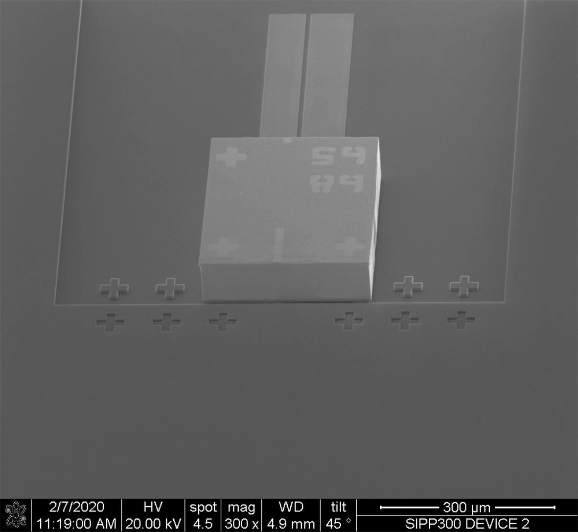 Scanning electron-microscope image of an InP DFB laser assembled on a Si Photonics chip
