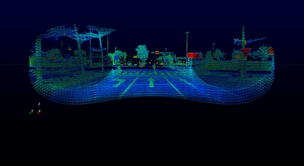 Horizon Point Cloud Sample of Crossroads with a pedestrian crossing the street