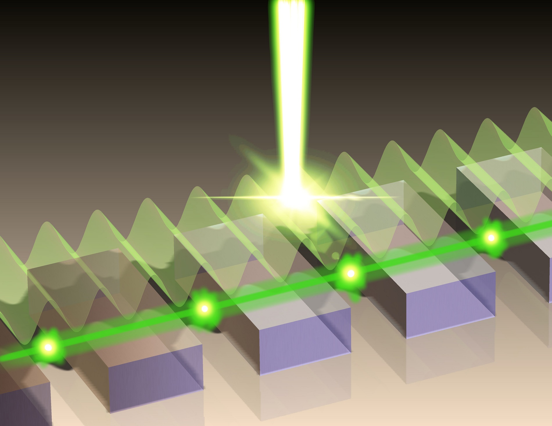 A phase-locking scheme for plasmonic lasers is developed in which traveling surface-waves longitudinally couple several metallic microcavities in a surface-emitting laser array
