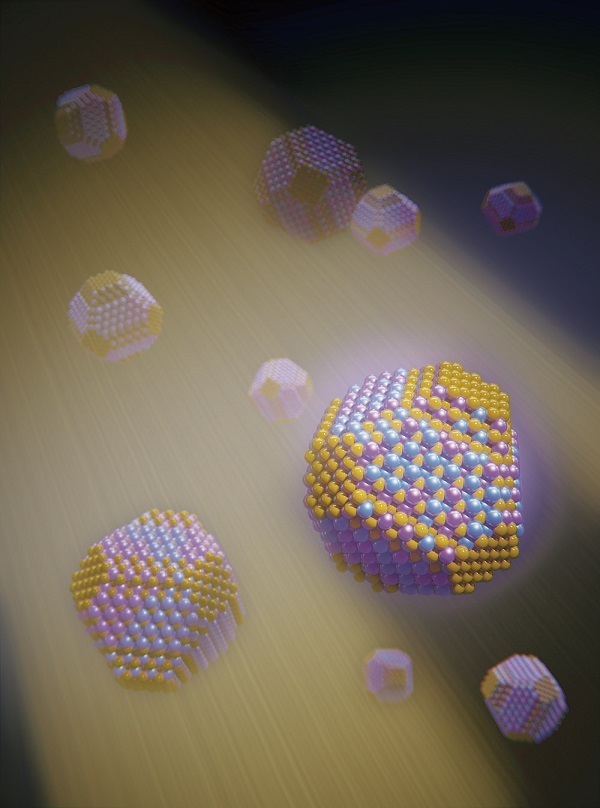 Artistic illustration of the homogenous cation distribution achieved inside the AgBiS2 nanocrystals