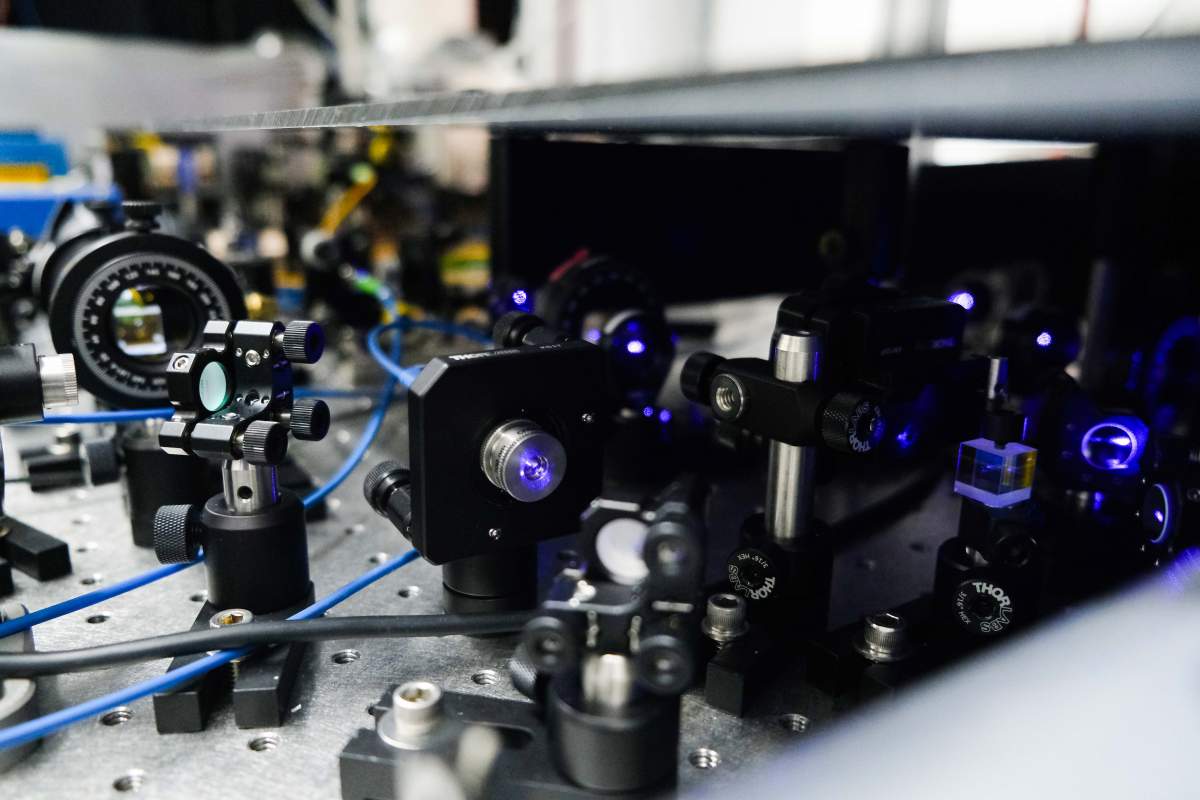 Optical elements required to create laser pulses that can control trapped ions.