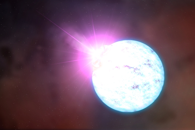 An artist's rendering of an outburst on an ultra-magnetic neutron star
