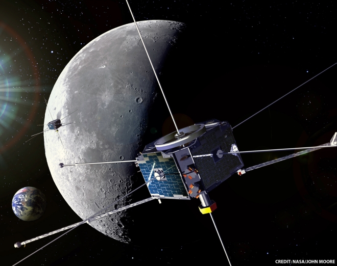 Artist's rendering of ARTEMIS spacecraft in lunar environment