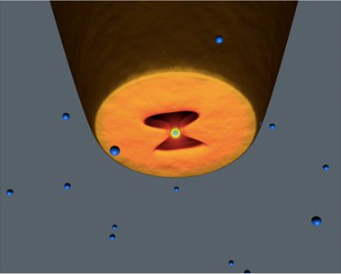 Sketch illustrating the trapping of a nanoparticle in the bowtie aperture