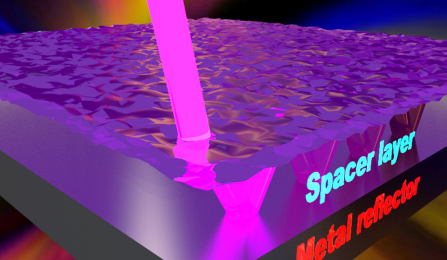 A rendering shows a beam of light interacting with an optical nanocavity