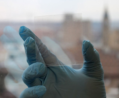 A transparent layer of electrodes on a polymer surface