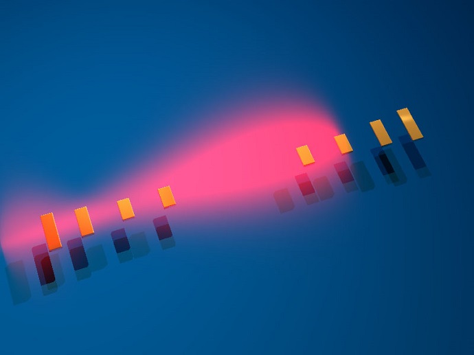 Conceptual image of wireless optical data transmission between two optical nanoantennas