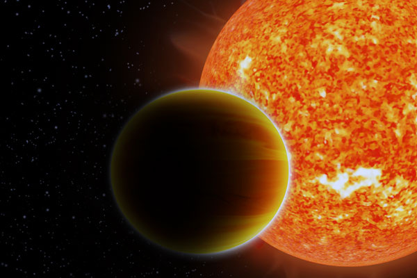 Illustration of a hot Jupiter orbiting a sun-like star