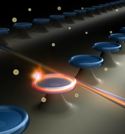An Array of microcavity Raman lasers for single nanoparticle detection