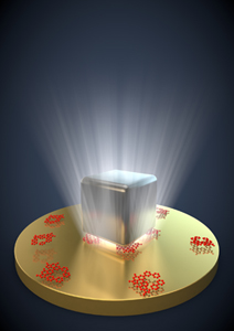 light trapped between a silver nanocube and a thin sheet of gold
